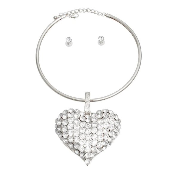 💋❤️Fabulous Rhinestone Crystal Heart Necklace Collar Set - Picture 2 of 3